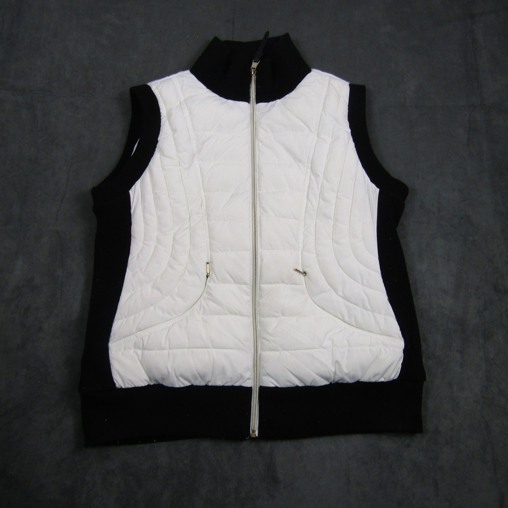 Calvin Klein Performance Vest Women Large White Black Quilted Full Zip 00612